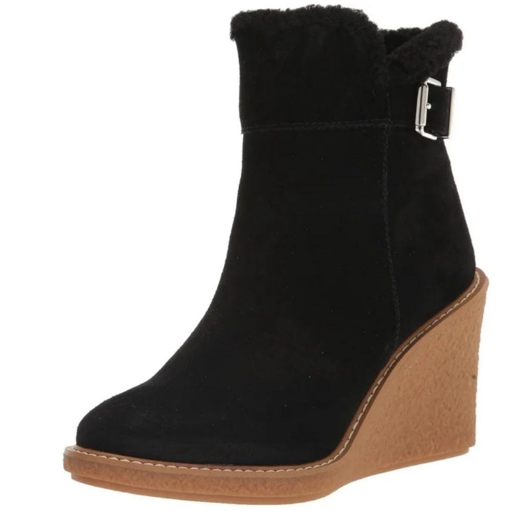 🌸FRANCO SARTO🌸 Ulayna Black Suede Ankle Wedge Boot Size:8.5